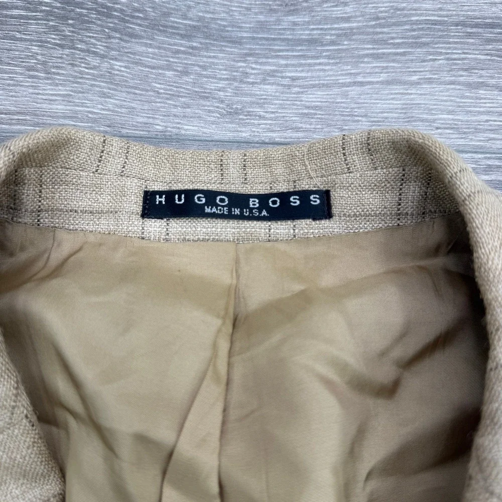 VTG Hugo Boss Sport Coat Mens 48R Beige Neiman Marcus Silk Linen Wool USA Made